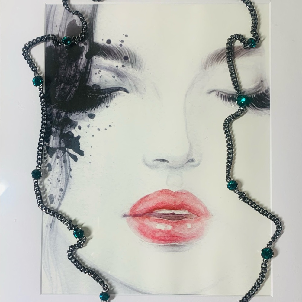 Vintage Givenchy Emerald Swarovski Crystal Pewter Chain Necklace